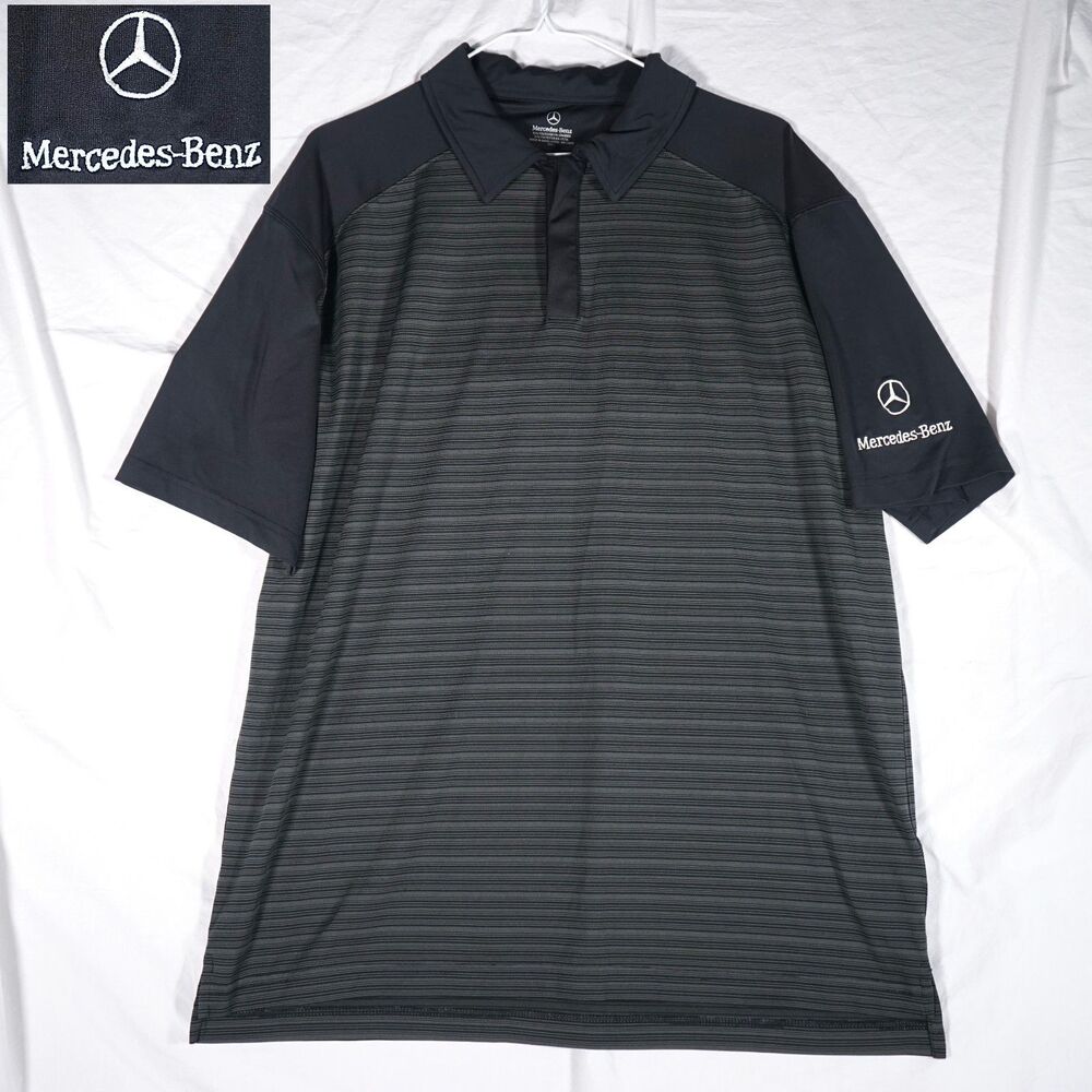 Mercedes-Benz Polo Shirt Black Striped Embroidered Logo Men's Large
